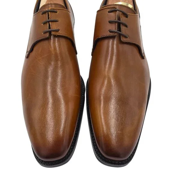 NEW Duca Italy Mens size 9 Burnished Brown Leather Plain-toe Derby Oxfords 42EU - Picture 12 of 14